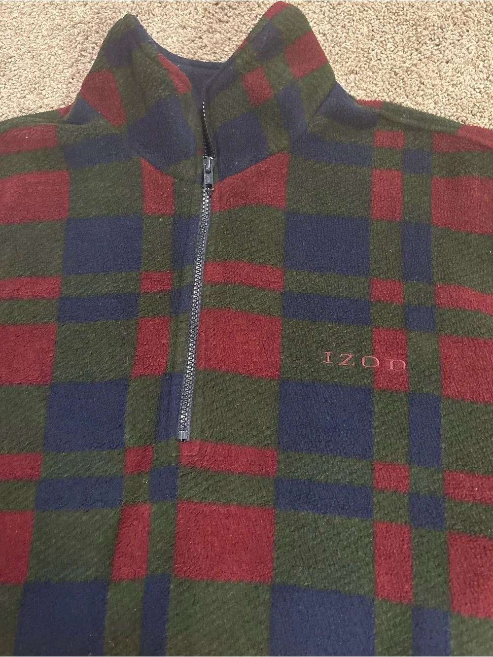 Vintage IZOD Men’s Plaid Fleece 1/4 Zip Mock Neck Pullover Sweatshirt Blue Red M